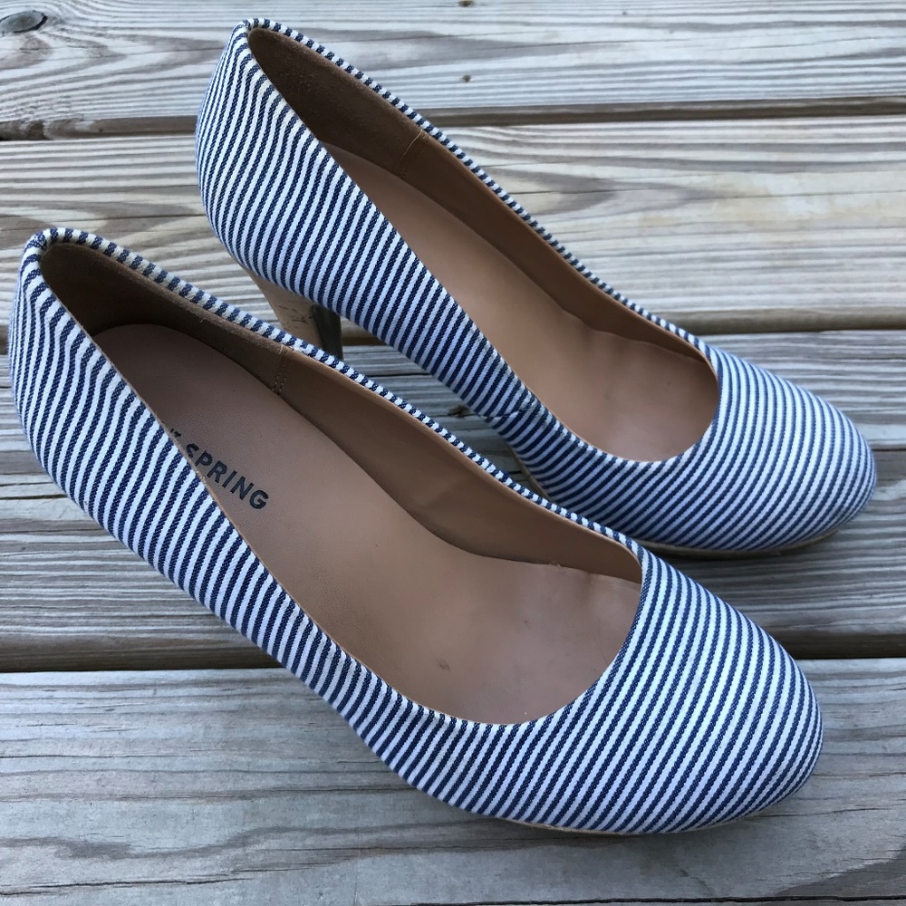 Call it Spring Women Heels Shoes Blue/White Stripe - Picture 5 of 8